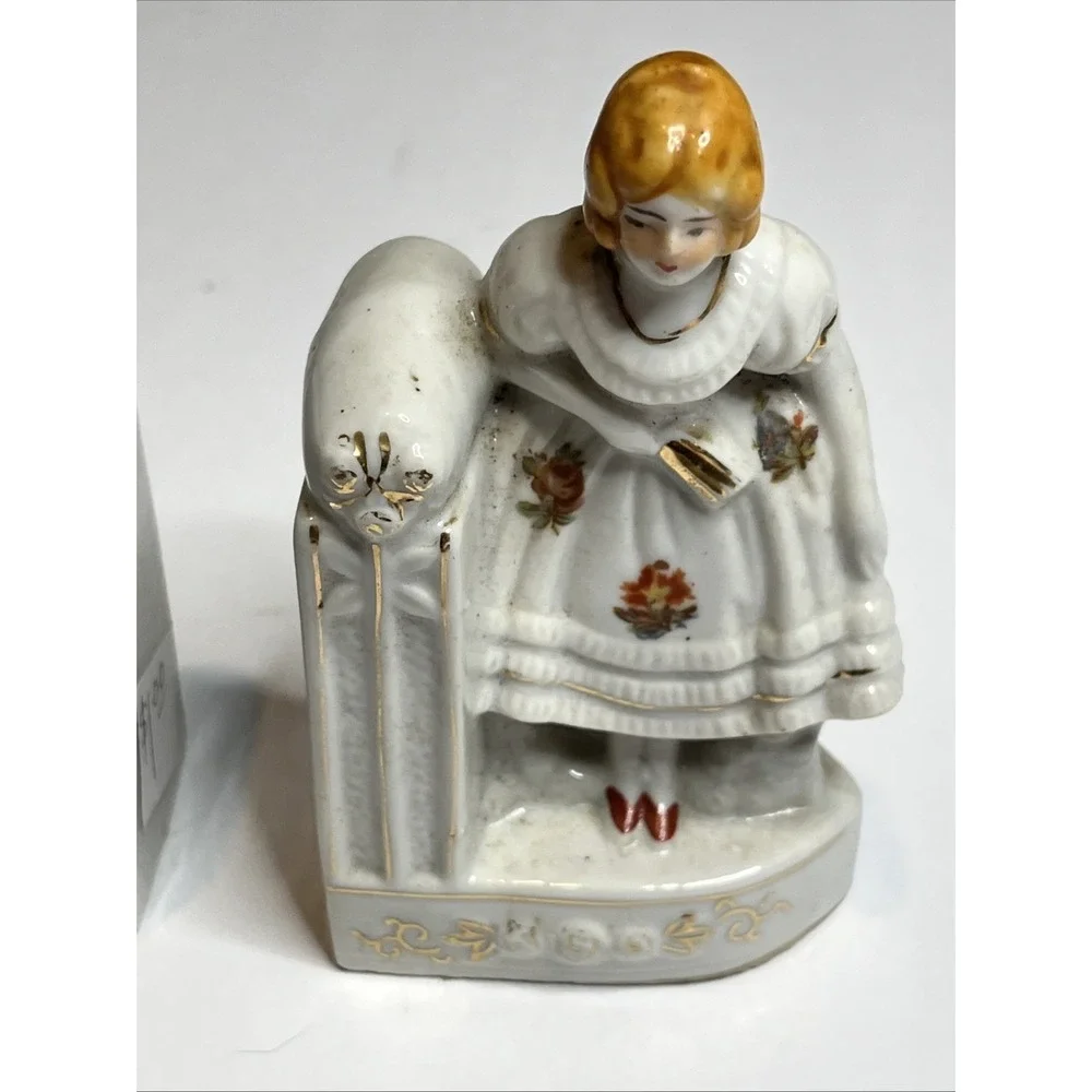 Vintage Figural Bookends Decor Man & Woman Floral Porcelain Made In Japan